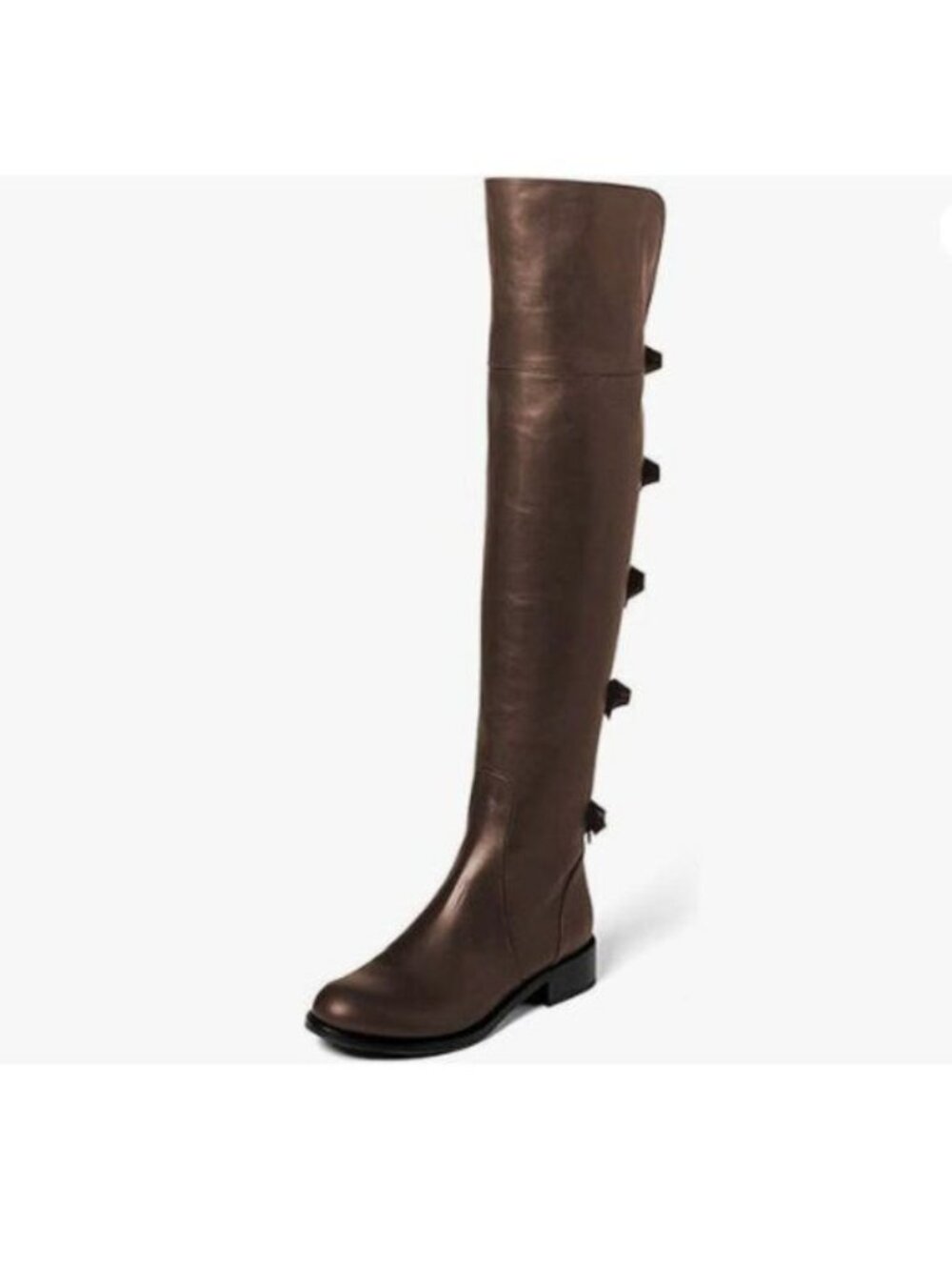 XYD Women Over The Knee Thigh High Leather Boots Chunky Heel Round Toe Brown